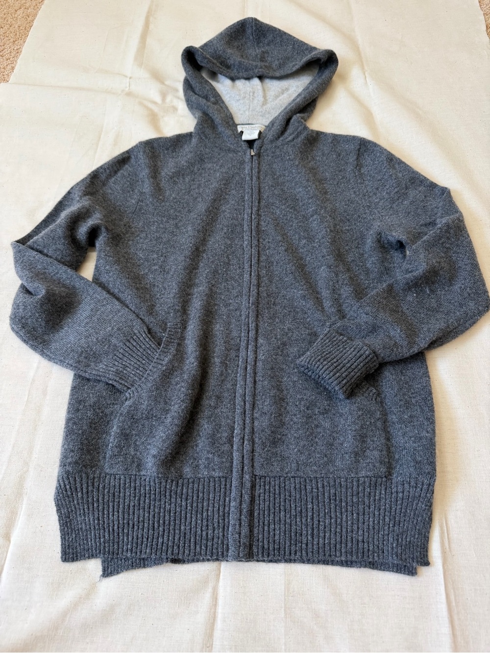 women’s Charcoal Gray Full-Zip Cashmere Hooded Sweater